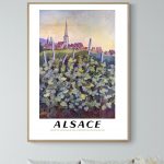 Affiche vintage représentant la mer, la montagne et le soleil au Pays Basque.