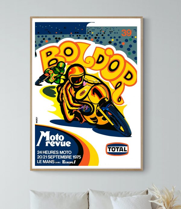 Affiche vintage Bol d'Or moto, style rétro, décoration murale, course automobile, événement sportif,.