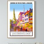 Affiche vintage représentant un paysage coloré de la vallée de la Creuse, avec un circuit automobile.