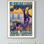 Affiche vintage de Moulay Idriss, ville sainte de Djebel Zehroun, avec paysage coloré et architectur.