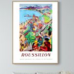 Affiche vintage Roussillon, paysage coloré et artistique pour décoration murale.
