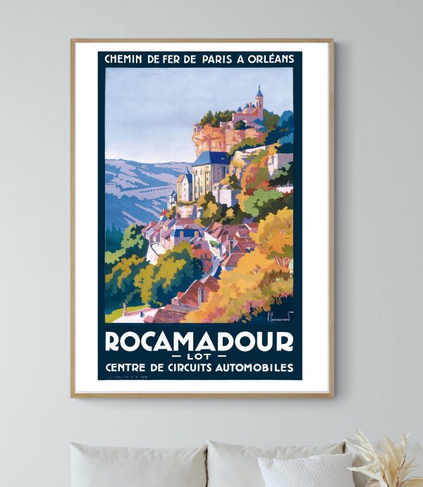 Affiche vintage de Rocamadour, site touristique célèbre en France.