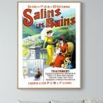 Affiche vintage pour Salins les Bains, avec illustration colorée de style rétro.
