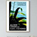 Affiche vintage représentant la traversée Alger-Oran par Port Vendres.