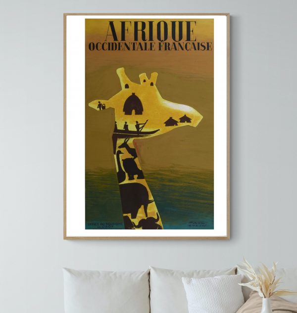 Affiche vintage représentant une scène de l'Afrique occidentale française.