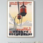 Affiche vintage du téléphérique de Megève à Rochebrune, 40x60 cm, décoration montagne.