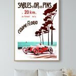 Affiche vintage course automobile Sables d'Or les Pins, circuit de la Coupe Florio, 20 km.