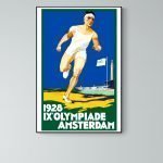 Affiche vintage de l'Olympiade d'Amsterdam 1928 avec un coureur.