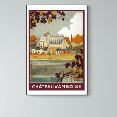 Affiche vintage du Château d'Amboise en Alsace, avec vue sur le château et la nature environnante.