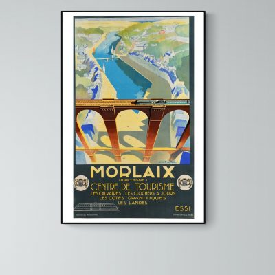 Affiche vintage de Morlaix avec vue sur le pont et la rivière.