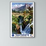 Affiche vintage de Brantome, pont historique en Espagne avec paysage montagneux et rivière.