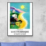 Affiche vintage Côte Basque avec trains et plages.