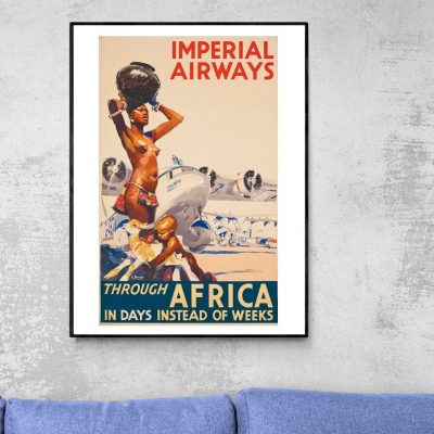 Affiche vintage de l'aviation, promotion d'Imperial Airways pour un voyage rapide en Afrique.