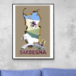 Affiche vintage de la région de Sardaigne, avec un design artistique et coloré.