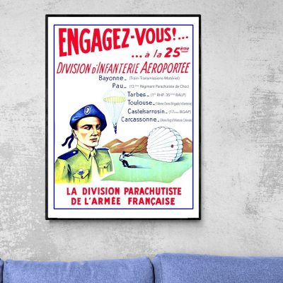 Affiche vintage de la 25e Division parachutiste de l'armée française.