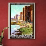 Remparts d'Aigues-Mortes, affiche vintage colorée.