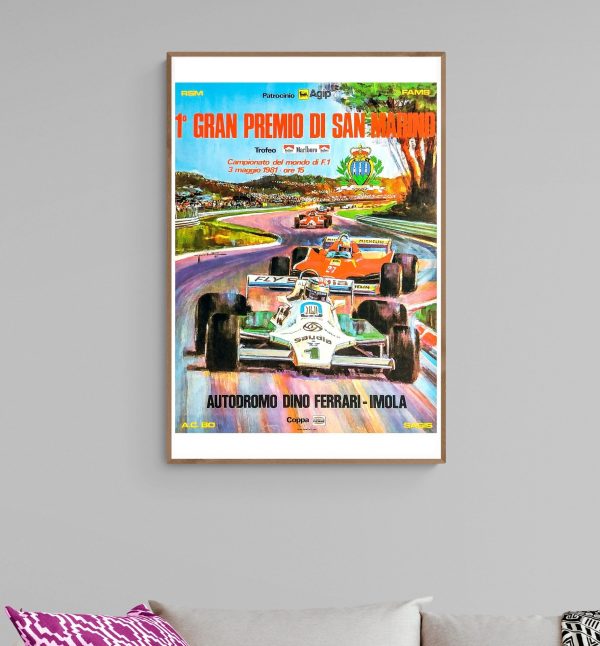 Affiche vintage du 1er Grand Prix de San Marino, course de Formule 1 à Imola.