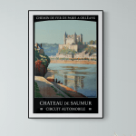 Affiche vintage du Château de Saumur sur la Loire, illustrant le patrimoine historique et touristiqu.
