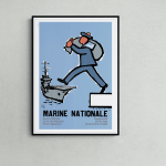 Affiche vintage Marine Nationale avec un marin sautant d'un navire, style rétro, pour décoration ou.