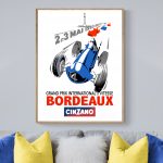 Affiche vintage du Grand Prix Bordeaux 1953, course automobile historique, décoration rétro.