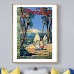 Affiche vintage de la Compagnie Transatlantique, illustrant un voyage entre la France, l'Algérie et.