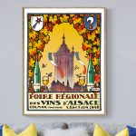Affiche vintage de la Foire Régionale des Vins d'Alsace, mettant en valeur le Pays Basque avec un dé.