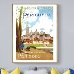 Affiche vintage de Périgueux, Périgord, avec vue sur la ville et ses monuments historiques.