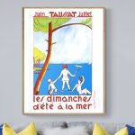 Affiche vintage promotionnelle pour les activités estivales à la mer à Taussat.