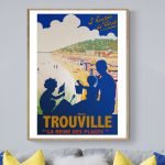 Affiche vintage Trouville, plage et famille, style rétro, décoration murale, 40x50 cm.