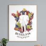Affiche vintage "Buvez du Vin et Vivez Joyeux" 60x90 cm, décoration élégante pour amateurs de vin.
