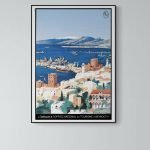 Affiche vintage de Beyrouth avec vue sur le port et la mer Méditerranée.