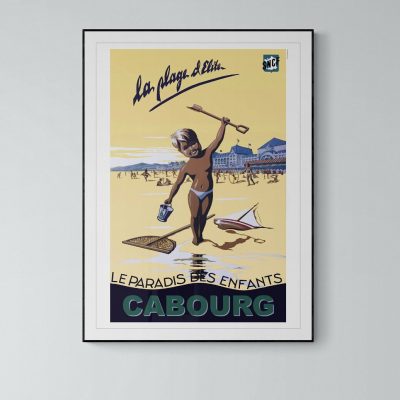 Affiche vintage de Cabourg, plage et activités pour enfants, 40x60 cm, décoration rétro.