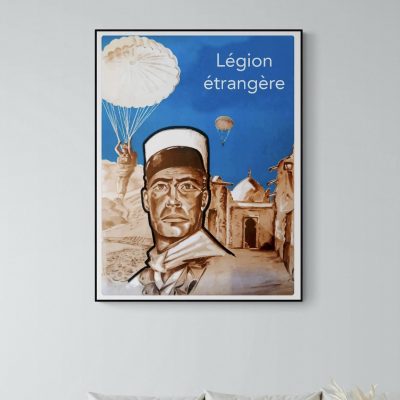 Affiche vintage de la Légion étrangère avec parachute et décor colonial. Idéal pour décoration milit.
