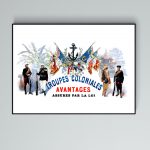 Affiche vintage sur les groupes coloniaux avec drapeaux et ancre maritime.