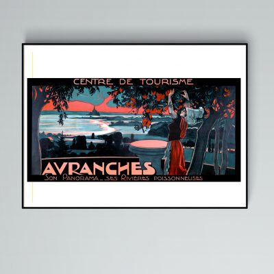 Affiche vintage pour le centre de tourisme d'Avanches, mettant en valeur la beauté de la région, ses.