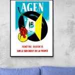 Affiche vintage d'Agen avec vue sur la région sud-ouest de la France.