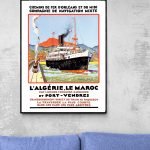 Affiche vintage représentant un bateau à vapeur entre l'Algérie et le Maroc.