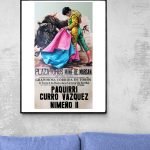 Affiche vintage de corrida de toros à Mont de Marsan, mettant en scène un torero en action avec un t.