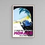 Affiche vintage du Grand Prix Monaco 1933, course automobile historique.