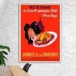 Affiche vintage pour la Journée de la Choucroute à Colmar en 1956, avec illustration de plats tradit.