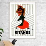 Affiche vintage Gitanes, publicité pour cigarettes avec design artistique et couleurs vives.