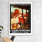 Affiche vintage de l'Algérie pittoresque avec vue sur Arris, mettant en valeur les chemins de fer hi.