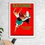 Affiche vintage de Bayonne, France, mettant en valeur le patrimoine culturel et touristique.