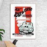 Affiche vintage Tour de Corse 1967, rallye automobile historique, 40x50 cm, édition originale.