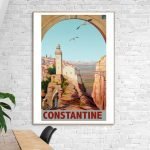 Affiche vintage représentant Moulay Idriss, ville sainte de Djebel Zehroun, avec vue sur la ville et.