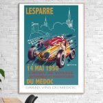 Affiche vintage course automobile et moto 1950.