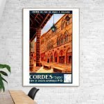 Affiche vintage de l'ancienne ligne de chemin de fer Paris-Orléans. Illustration colorée d'une gare.