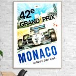 Affiche vintage du Grand Prix de Monaco 1984 avec voiture de course.