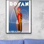 Affiche vintage Royan, plage et casino en arrière-plan, style rétro et couleurs vives.