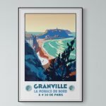 Affiche vintage de Granville, station balnéaire en Normandie, avec vue sur la plage et la mer.